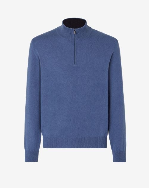 Maglia azzurro con zip in lana e cashmere