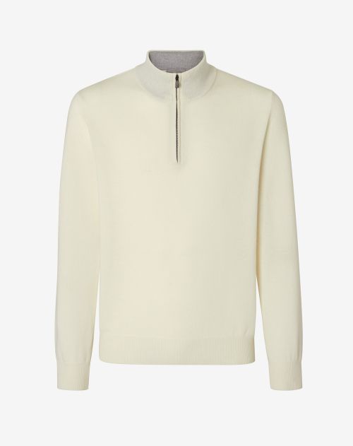 White zip-up wool and cashmere turtleneck