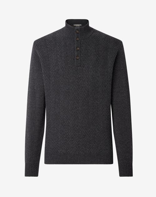 Grey wool and cashmere turtleneck with diagonal stitch