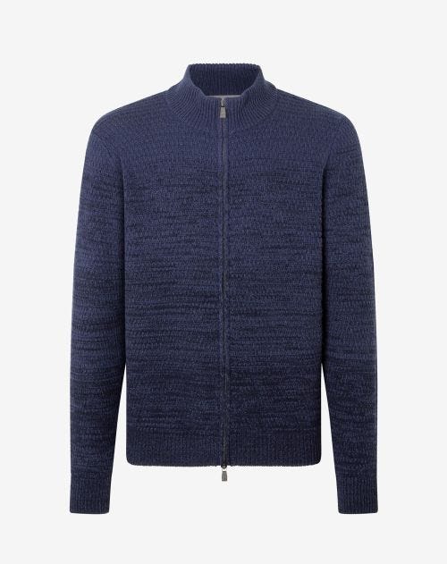 Maglia full zip blu in lana e cashmere sostenibili