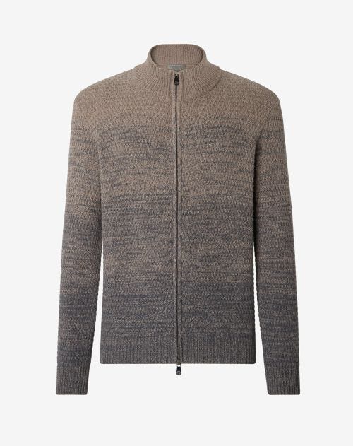 Blue sustainable wool and cashmere full zip turtleneck sweater