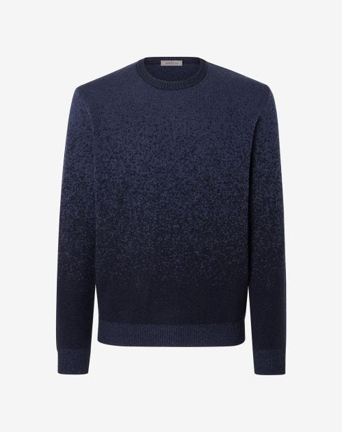 Blue pixel-faded pattern wool and cashmere crew-neck sweater