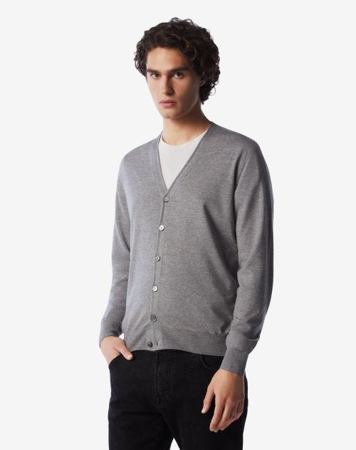 Grey 120's extra-fine wool cardigan