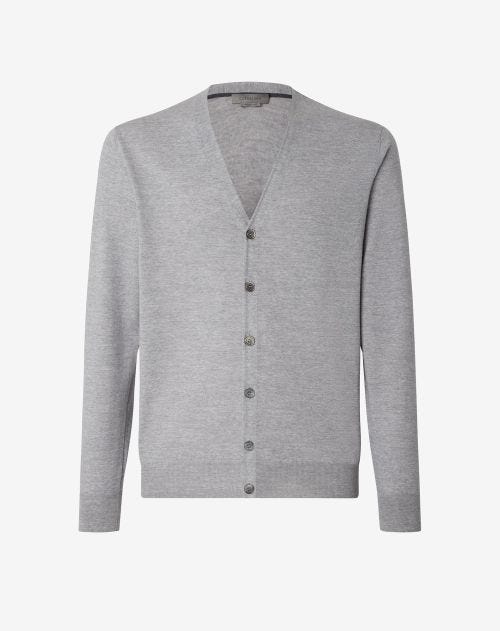 Cardigan grigio in lana extra-fine 120's