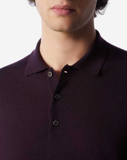 Polo à boutons violet en laine ultra-fine 120's