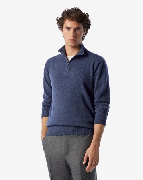 Blue zip mock Sublime cashmere sweater