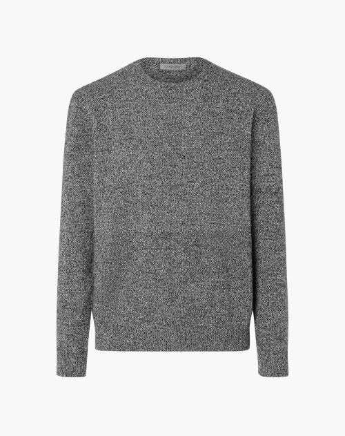 Grey pure cashmere crew-neck sweater with a mouliné effect