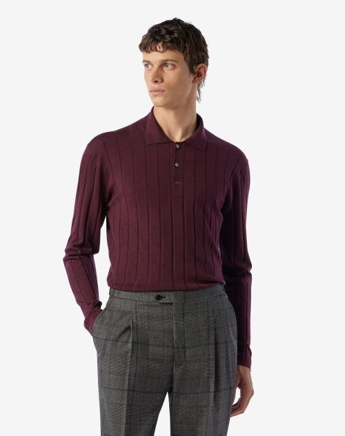 Bordeaux extra-fine merino wool button-up polo