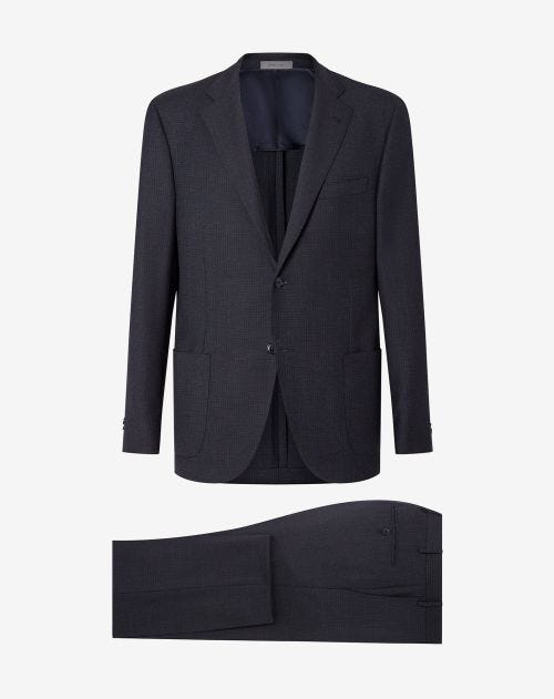 Blue S130's wool twill suit with micropattern