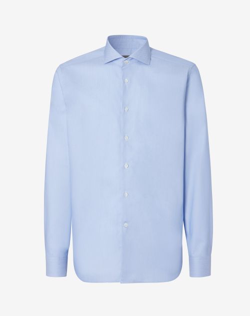 Camicia azzurra in cotone oxford con micro fantasia