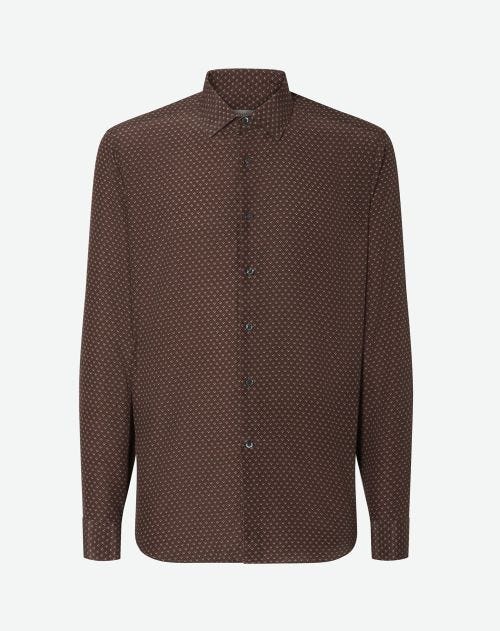 Camicia marrone in seta e cotone con micro fantasia 