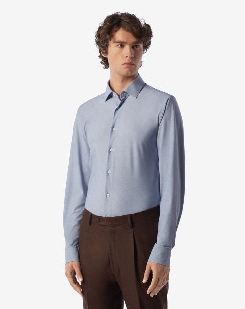 Light blue technical bi-stretch fabric shirt