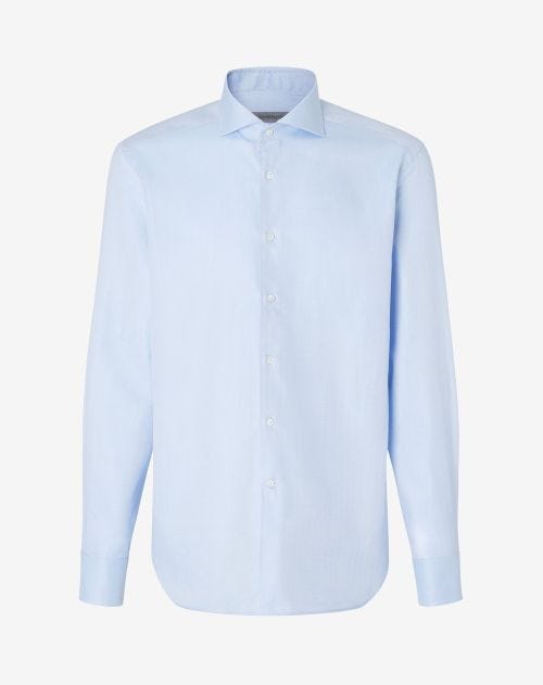 Chemise bleu azur en coton stretch à micro-motifs