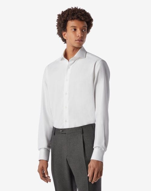 White cotton stretch shirt with micro pattern