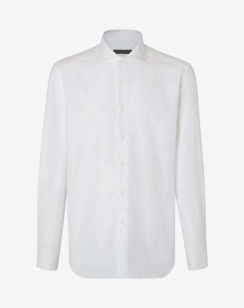 White cotton stretch shirt with micro pattern