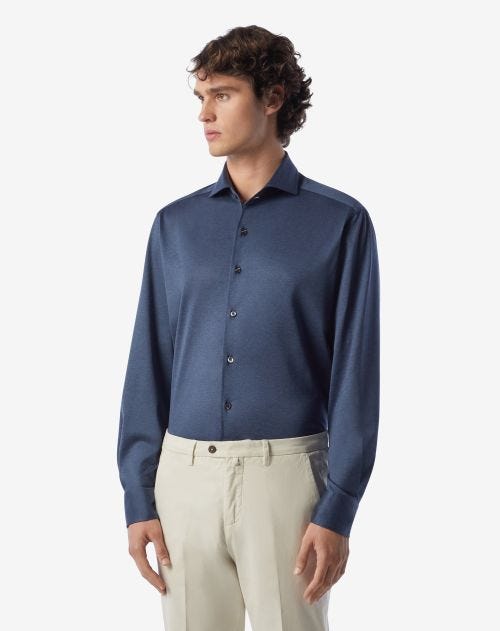 Camicia blu in jersey di cotone