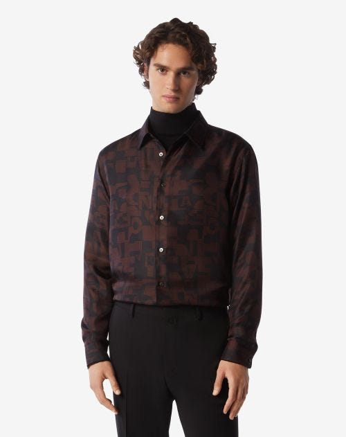 Black silk shirt with all over printed pattern