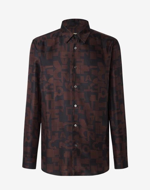 Black silk shirt with all over printed pattern