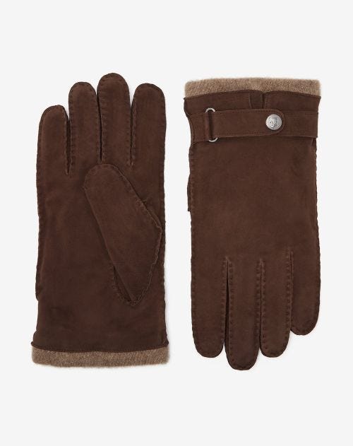 Brown leather gloves with wrist strap