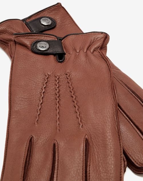 Brown deer skin gloves with wrist strap