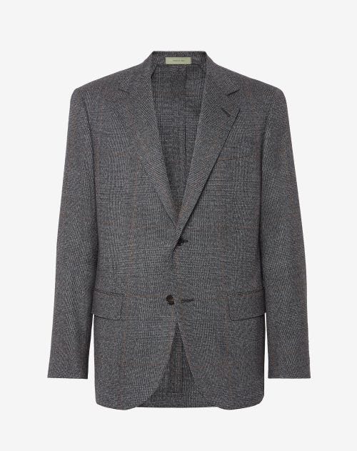 Veste à deux boutons grise en jaspé de laine motif Prince de Galles