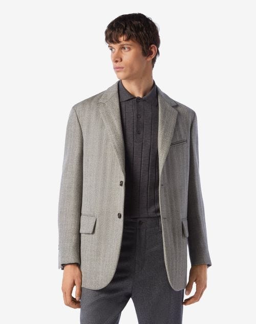 Grey 2-button herringbone wool jacket