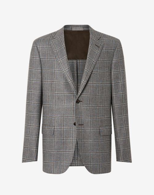 Brown pied de poule 2-button wool and cashmere jacket