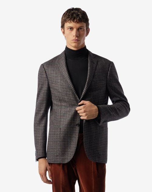 Grey 2-button wool jacket with micro-patterns