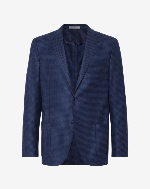 Blue 2-button wool jacket with micro-patterns