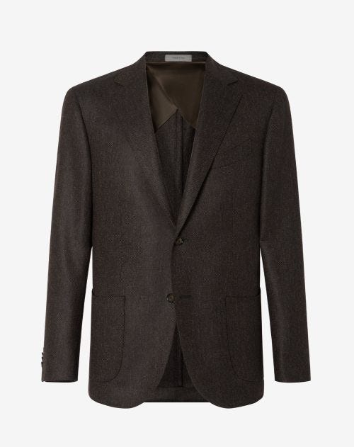 Brown herringbone 2-button wool and cashmere jacket 