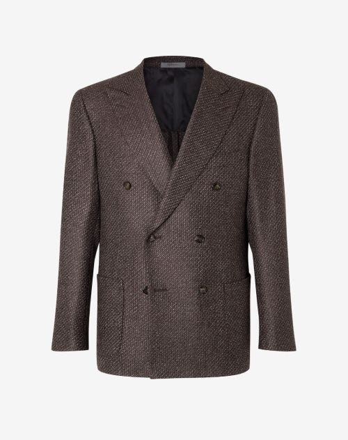 Blue 6-button wool jacket with micro pattern