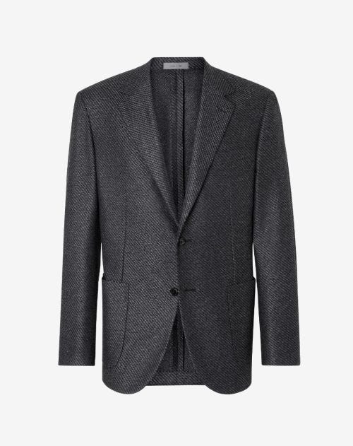 Grey 2-button wool and silk jacket with micro pattern