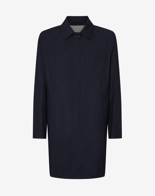 Lined navy blue viscose blend trench coat
