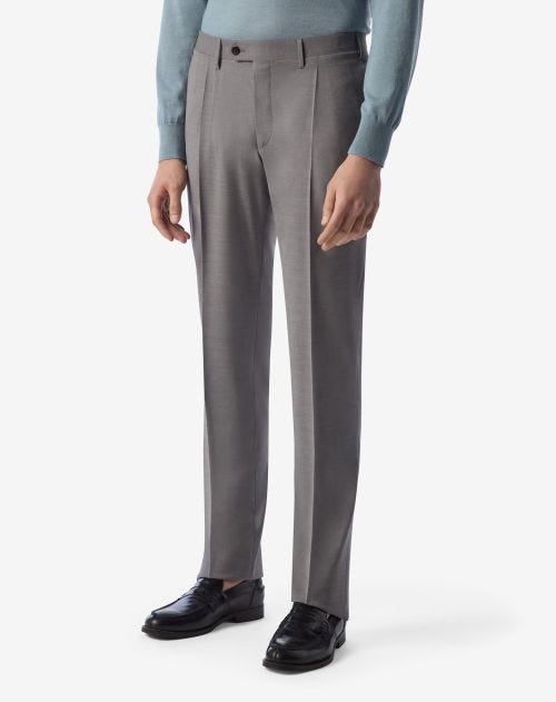 Pantaloni grigio medio in lana 120's stretch