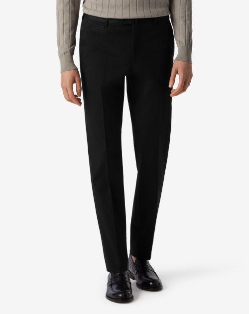 Black stretch cotton trousers