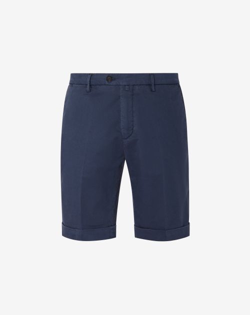 Blue stretch cotton Bermuda shorts