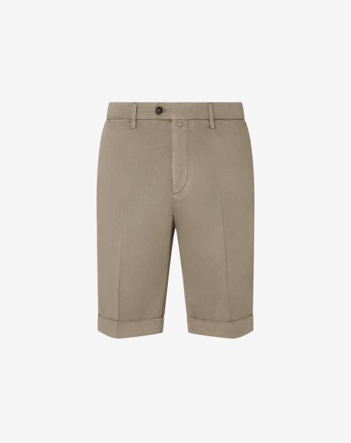 Khaki stretch cotton Bermuda shorts