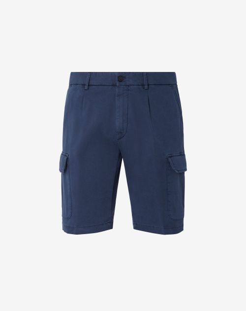 Navy blue stretch cotton cargo Bermuda shorts