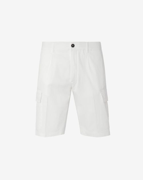 Milk-white stretch cotton cargo Bermuda shorts