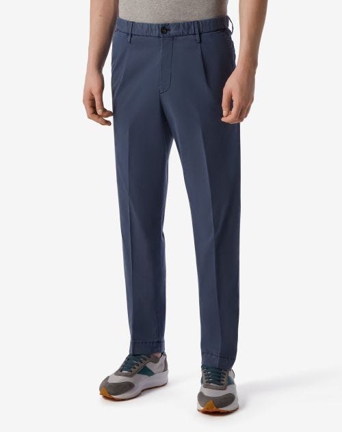 Pantaloni blu in lyocell e cotone