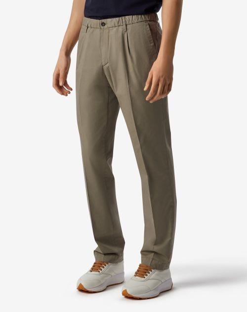 Khaki lyocell and stretch cotton trousers