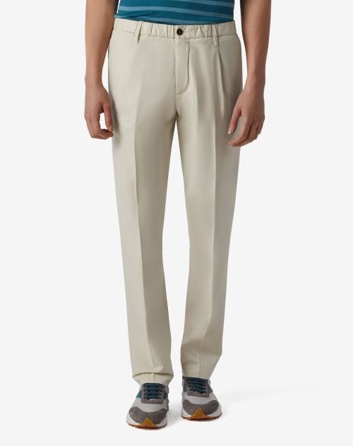 Pantaloni beige in lyocell e cotone stretch