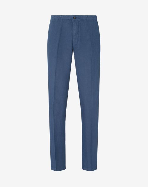 Blue garment-dyed linen trousers