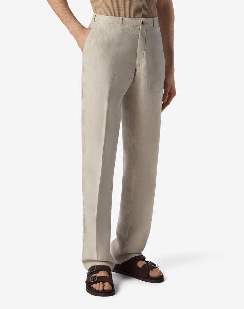 Beige garment-dyed linen trousers
