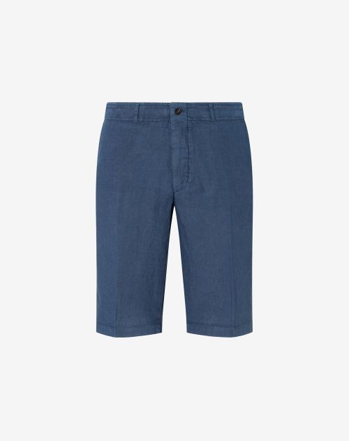 Blue garment-dyed linen Bermuda shorts