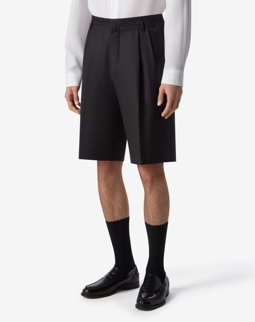 Black wool and linen twill  Bermuda shorts