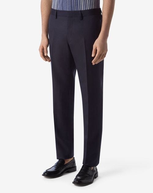 Navy blue wool twill and linen trousers