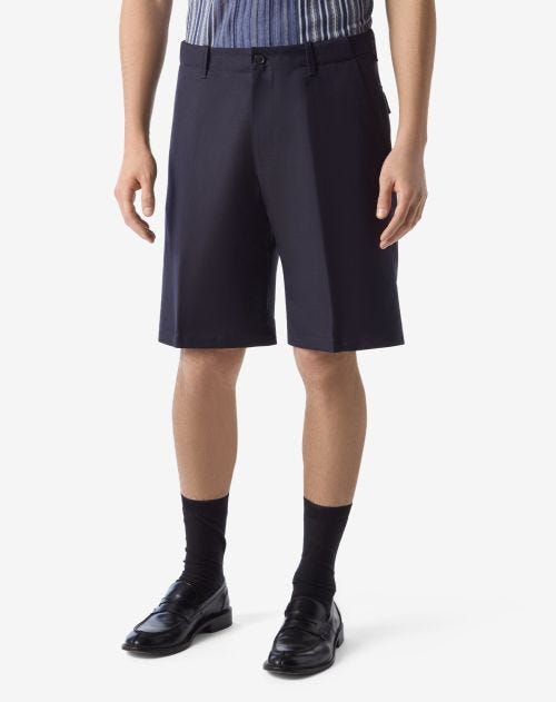 Navy blue wool twill and linen Bermuda shorts