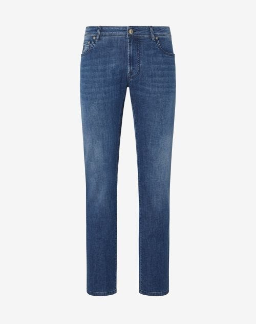 Light blue stretch denim 5-pocket trousers