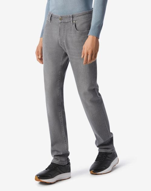 Light grey stretch denim 5-pocket trousers